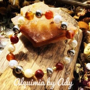 Alquimia Amber carnelian and Pearl Bracelet